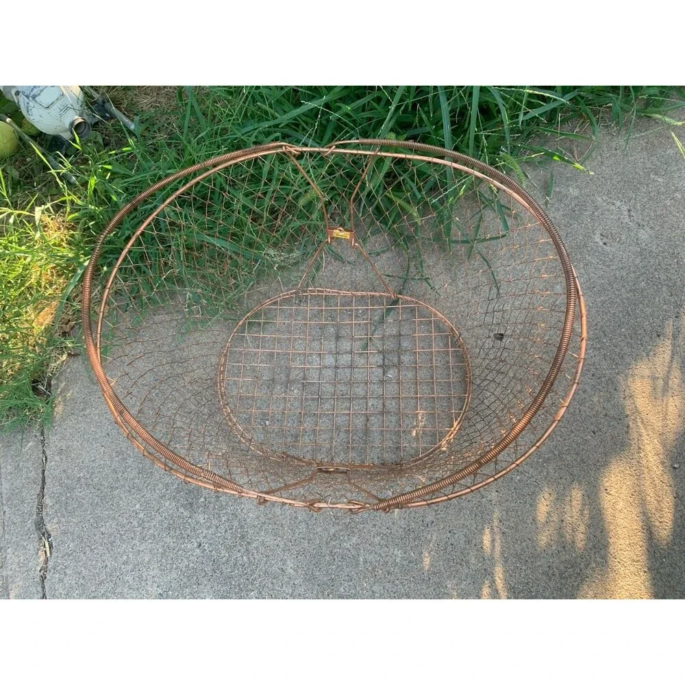 Large Collapsible Copper Wire Basket Egg Fruit Vegetables 18x13x8 in Vintage